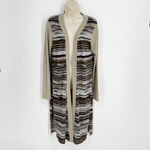 Kori America NEW Sage/Mix Stripes Sequin Elbows Duster Cardigan Womens Sz S